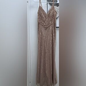 Ladivine  By Cinderella Divine rosegold  Sequin V-Neck Maxi Dress 12P